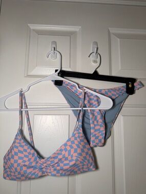 Pink & Blue Checkered Bikini Set